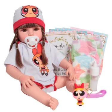 Imagem de Boneca Reborn Bebê Realista Olhos Castanhos Com Kit Itens - Cegonha Re