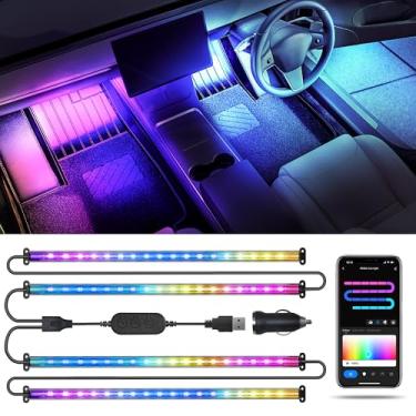 Imagem de Kit de iluminação ambiente de luzes LED para carro, 5 em 1 RGB 16 milhões de cores com fibra óptica de 599 cm, modo de música dentro das decorações de iluminação do carro (0,3 m)