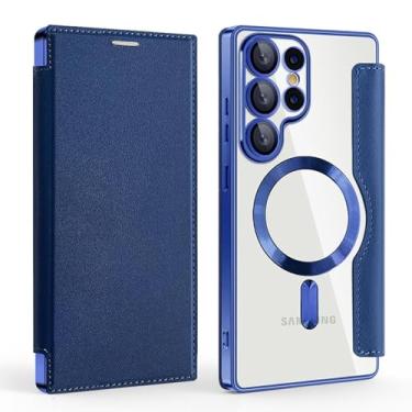 Imagem de HJZSZX Para Galaxy S24FE Magnético Luxo Cor Sólida Couro Flip Carteira Slot Para Cartão Capa de Telefone (Para Galaxy S24FE/Azul Profundo)