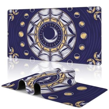 Imagem de Crescent Extended Large Gaming Mouse Pad Magical Moon XXL Tapete de mesa para teclado e mouse, base de borracha antiderrapante com bordas costuradas para jogos de trabalho, 80 x 40 cm