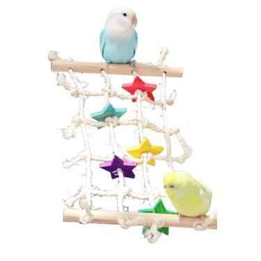 Imagem de Rede de corda de escalada de papagaio, 32 x 18 cm, design colorido de estrelas/contas, rede de pássaros, tapete de sisal, brinquedos de mastigar, calopsitas, acessórios para gaiolas de periquitos