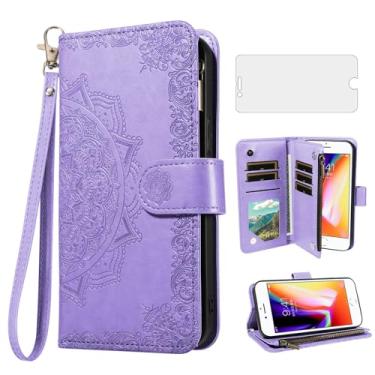 Imagem de Capa de celular para iPhone 7/8 carteira com protetor de tela flor flip porta-cartão de crédito suporte para iPhone7 iPhone8 7s 8s i SE2020 SE2022 2/2nd/3/3ª geração SE2 SE3 7SE 8SE roxo claro