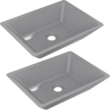 Imagem de Kit 02 Cubas de Apoio Retangular Para Banheiro Lavabo C01 RT45 Cinza -