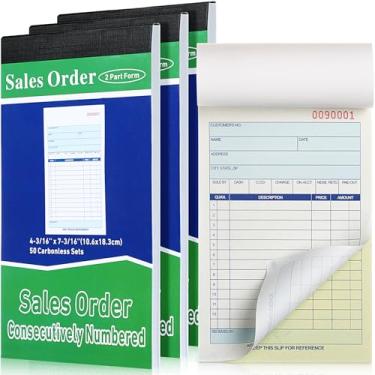 Imagem de Lincia 3 blocos de pedidos de vendas 2 partes sem carbono (branco/amarelo canário) recibo com cópias de carbono formulário de recibo fatura 50 conjuntos por livro (4,18 x 7,2 polegadas/10,6 x 18,3 cm)