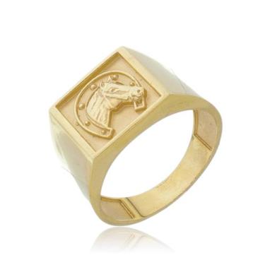 Imagem de Anel Dedeira Ferradura Com Cavalo Ouro Amarelo 18 Kl - Juniorjoiaspira