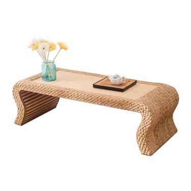 Imagem de YANIR-137 Mesa de centro simples de tatami de vime para janela baixa, mesa de chá zen japonesa, mesa de janela de varanda, mesa de centro pequena de vime para sala de estar, janela de sacada (100 x 50