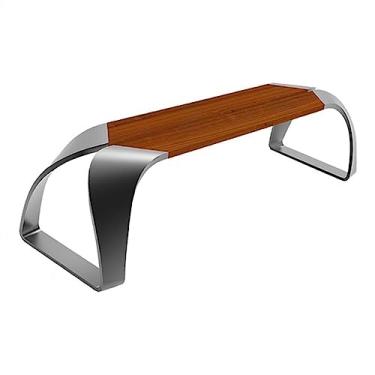 Imagem de Banco de parque ao ar livre, cadeiras de lazer modernas de aço inoxidável ao ar livre, cadeiras de madeira anticorrosão para bancos de pátio, gramado e jardim (tamanho: 120 x 45,5 x 42 cm)