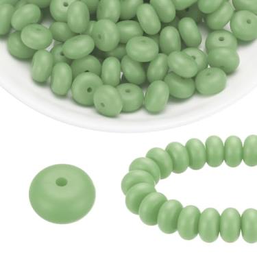 Imagem de HARFINGTON 110 contas de silicone 14 mm contas focais de borracha de lentilha a granel para canetas, chaveiro, pulseira, colar, artesanato, faça você mesmo, verde jade