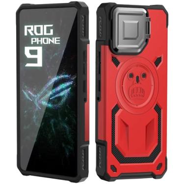 Imagem de HikerClub Capa para ROG Phone 9 e ROG 9 Pro (2024) com suporte para câmera, compatível com Air Trigger, capa protetora de grau militar embutida à prova de choque vermelha