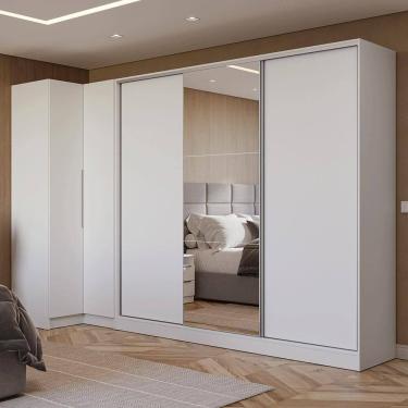 Imagem de Guarda-Roupa Modulado Neo + Guarda-Roupa Royale 3 Portas de Correr com Espelho Branco Madesa