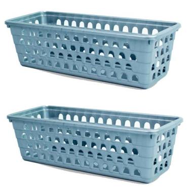 Imagem de Kit 2 Cestos Multiuso Comprido Retangular Cinza 28x11x8 Cm 123Organize