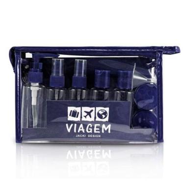 Imagem de Kit Nécessaire e Frascos Azul Para Viagem De 10 Peças Jacki Design - J