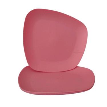 Imagem de Jogo 03 Pratos Plastico Duro Resistente Refeições Rosa