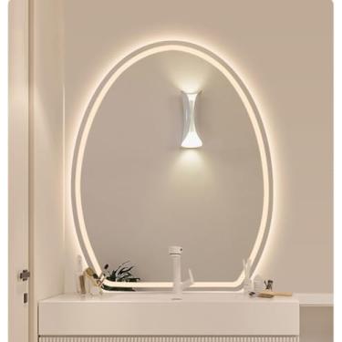 Imagem de Espelho De Parede Oval Irregular Iluminado Por Led Espelho De Vaidade Sem Moldura Espelho De Maquiagem Hd à Prova De Explosão Branco Frio Luz Quente Brilho Ajustável, Warm Light, 50X60cm