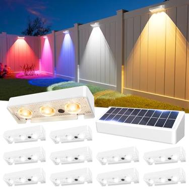 Imagem de JOFIOS Luzes solares para ambientes externos, 9 cores fixas e luzes de cerca que mudam de cor, alimentadas por energia solar, IP65, iluminação LED do crepúsculo ao amanhecer, para pátio, trilho