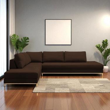 Imagem de Sofá de Canto em L Revestimento em Veludo com Chaise Lado Esquerdo 293x84cm Marrom