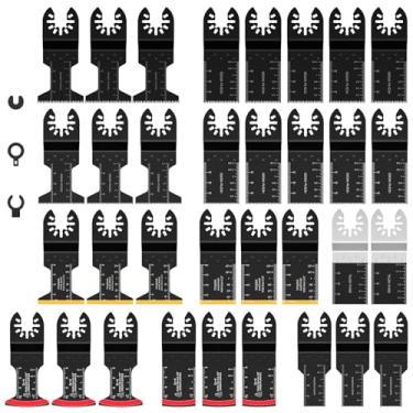 Imagem de KHZSPP Lâmina de ferramenta oscilante, 33 peças de lâminas de serra oscilante de carboneto, multiferramenta universal de madeira, metal oscilante, lâminas de serra de liberação rápida com espaçador