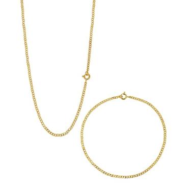 Imagem de Kit de Moeda Antiga Banhado a Ouro 18k Corrente E Pulseira Grumet Pitbull 1,5mm (Corrente70CM + Pulseira19CM)