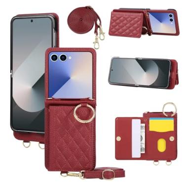 Imagem de Capa para Galaxy Z Flip6, carteira transversal, com compartimento para cartão, capa de couro empresarial (para Galaxy Z Flip6/vermelho)