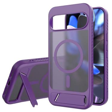 Imagem de Asuwish Capa de celular para Google Pixel 9 Pro XL, compatível com Magsafe Magnetic, protetor de tela de vidro temperado, suporte dobrável à prova de choque, capa protetora para Pixel9 9Pro 9ProXL