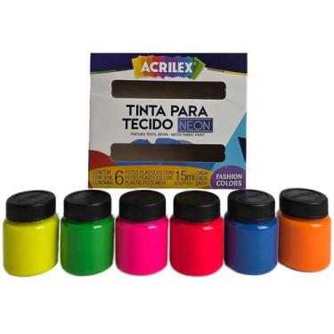 Imagem de Tinta Para Tecido Neon Fluorescente kit 6 Cores 15ml - Acrilex