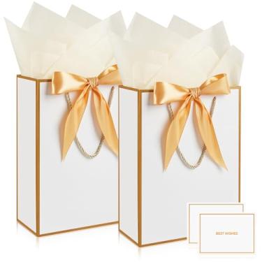 Imagem de Gfractolux Sacos de presente, 1 pacote de sacos de presente com papel de seda e cartões para aniversários, chá de bebê, casamentos, lembrancinhas de festa, presentes de Natal 21 x 9,9 cm x 29 cm
