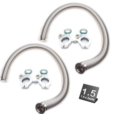Imagem de 2 conjuntos de 1,5 m bmotiontech KF25 NW25 Conjunto de mangueira de fole de vácuo corrugado, 2 mangueiras de fole, 4 peças de grampos de porca de asa de alumínio, anéis de centralização SS e anéis de