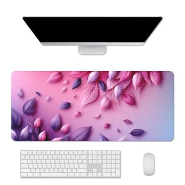 Imagem de Tapete de mouse rosa tapete de mesa grande tapete de mouse para jogos, tapete de mesa grande com borda costurada base de borracha antiderrapante para escritório, escola, casa (27,5 x 11,20 cm)