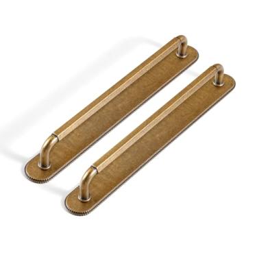 Imagem de Goo-Ki Pacote com 2 puxadores de armário com placa traseira/espaçador puxadores de gaveta de latão antigo, orifício central de 19 cm, vintage, retrô, liga de zinco, ferragens de cozinha