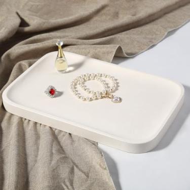 Imagem de Koville Bandeja de mármore, bandeja de pedra natural de 30,5 x 20,3 cm para cômoda de cozinha de banheiro, bancada, bandejas decorativas de mármore para joias de perfume, bandeja de servir retangular