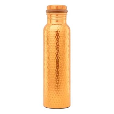 Imagem de Garrafa de água de cobre de 946 ml (28 cm de altura x 7,6 cm de diâmetro) – 100% cobre puro, tampa à prova de vazamento, recipiente ayurvédico feito à mão para hidratação diária, ioga, escritório e