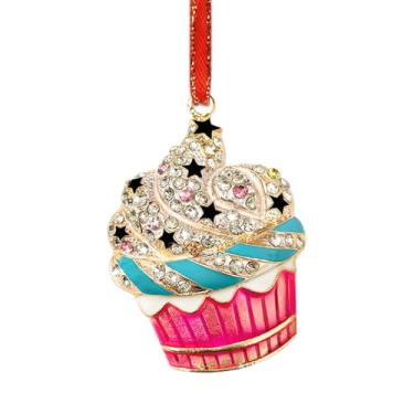 Imagem de JUESMOS Enfeite de Natal de cupcake rosa, enfeites de Natal de sobremesa de metal para decoração de árvores, enfeite de bolo de doces com strass, cupcake, presentes de lembrança de Natal para crianças