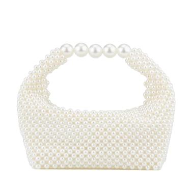 Imagem de Grandxii Bolsa de mão feminina de pérola para noite bolsa feminina de tecido de praia de verão, Branco