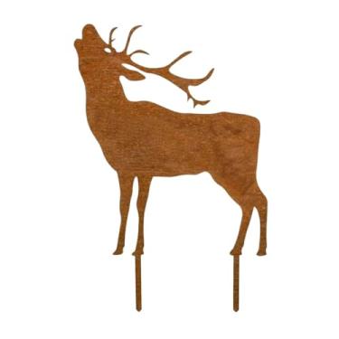 Imagem de Ｂｅｓｇａ Estaca de jardim em forma de rena, silhueta de metal, à prova d'água, em pé, decoração de Natal, placa de quintal para, pátio, decoração, Olhar para Cima