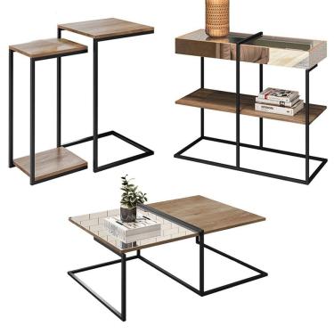 Imagem de Aparador Mesa Lateral E Centro Aurum Demolição Preto DHom