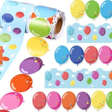 Imagem de 2 rolos de balões coloridos de 20 metros, decorações de boletim para sala de aula, material de volta às aulas, bordas temáticas de balões para decoração de parede de festa de aniversário