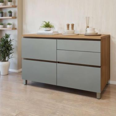 Imagem de Balcão 1 Porta Basculante 4 Gavetas 120Cm 100% Mdf Rainha - Nesher Móv