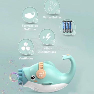 Imagem de Kit 1 Golfinho Bolha Sabão Criança Infantil+ 3 Pilha Azul 6