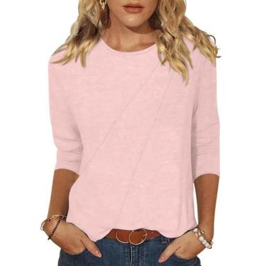 Imagem de Camiseta feminina EADINVE, manga 3/4, gola redonda, solta, rosa
