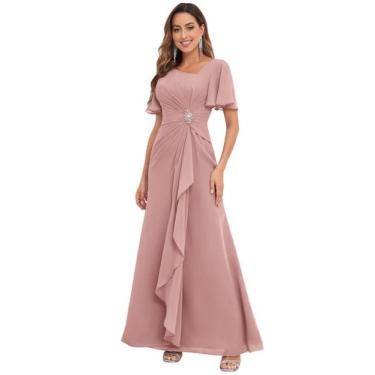 Imagem de Vestido PRESEOSSA Dusty Rose Chiffon com decote em V e manga com babad