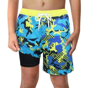 Imagem de Calções de banho LUCOWEE Boys Camo com forro de cueca boxer tamanho 14