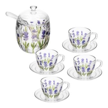 Imagem de Conjunto De Chá Vidro 4 Xícaras 220ml Com Pires + Açucareiro - Lyor