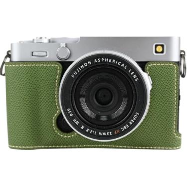 Imagem de Capa para X-E5, capa BMAOLLONGB feita à mão de couro PU meia câmera versão abertura inferior para Fujifilm X-E5 XE5 com alça de mão (verde)