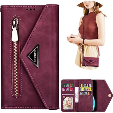 Imagem de CCSamll Capa carteira para Xiaomi Redmi Note 11 4G, bolsa transversal de ombro, alça de pescoço, capa de cordão com suporte para cartão de identificação, capa de telefone para Xiaomi Redmi Note 11s 4G/Redmi Note 11 4g XK vinho