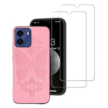 Imagem de DAMONDY Capa compatível com Blu G35 com 2 protetores de tela, capas de borboleta de flores para mulheres e meninas, capa completa de TPU macio à prova de choque compatível com Blu G35 - Rosa