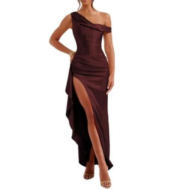 Imagem de Vestido de noite Alphirkut Satin Off Shoulder Dark Burgundy