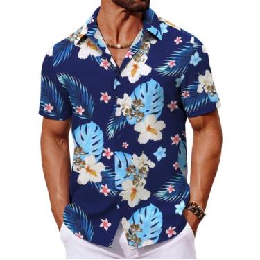 Imagem de Camisa COOFANDY de manga curta havaiana com botões para homens