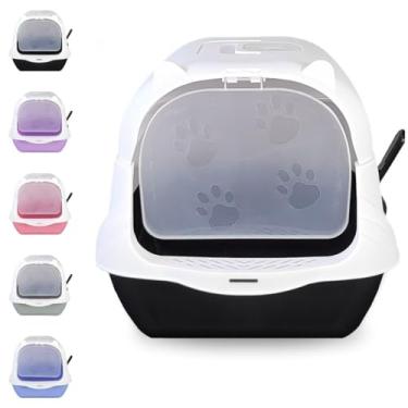 Imagem de Caixa De Areia Fechada Gato Autolimpante Grande Pá Inclusa Plástico 36x36x49cm Fácil Montar Casas Apartamentos Caixa De Areia Para Gatos(Branco/Preto)