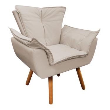 Imagem de Poltrona Sala de Estar Pé Palito de Madeira Opala Corino Bege D03 - D'Rossi