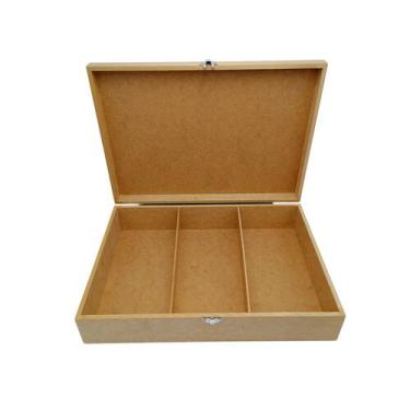 Imagem de Caixa Mdf Cru 35x25x8 Com Fecho E 3 Divisórias Para Decorar - DF Morae